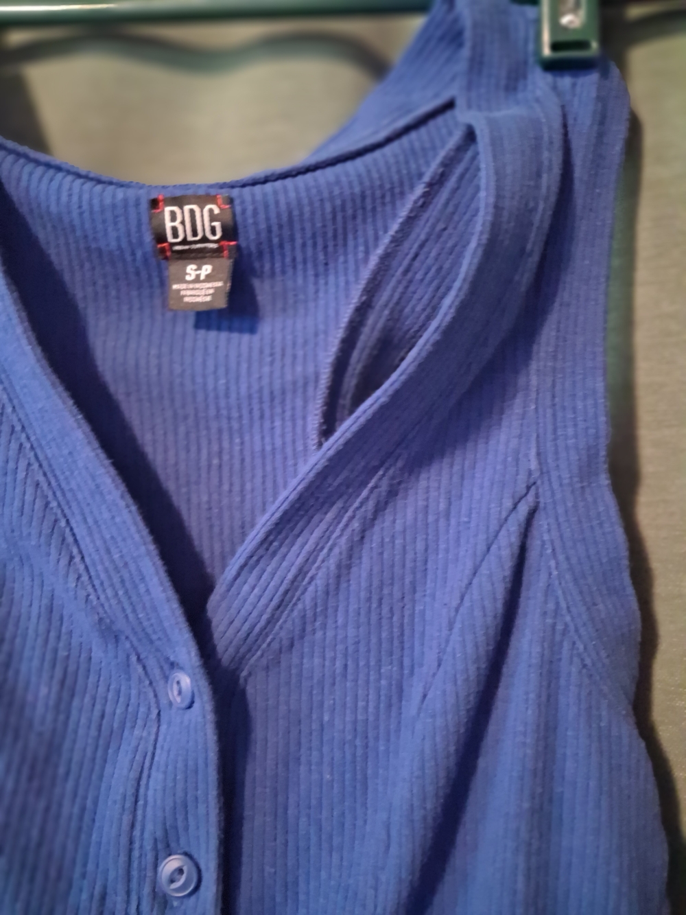 BDG Royal Blue Ribbed Button Tank - Picture 3 of 3